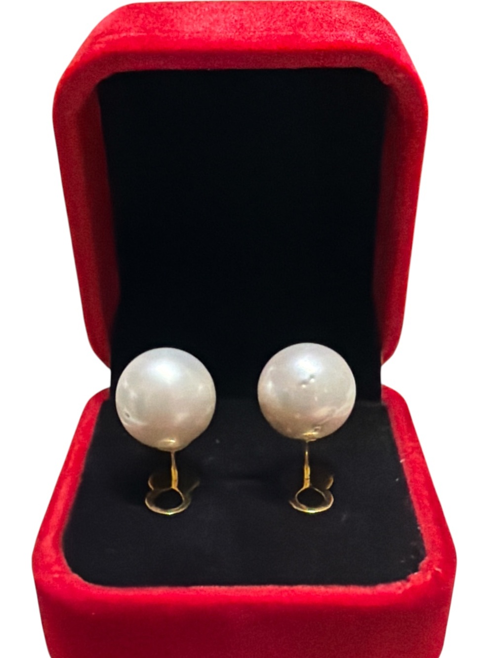 12.4-12.6mm South Sea Pearl Silvery White Stud Earrings 14k Gold Pawnable